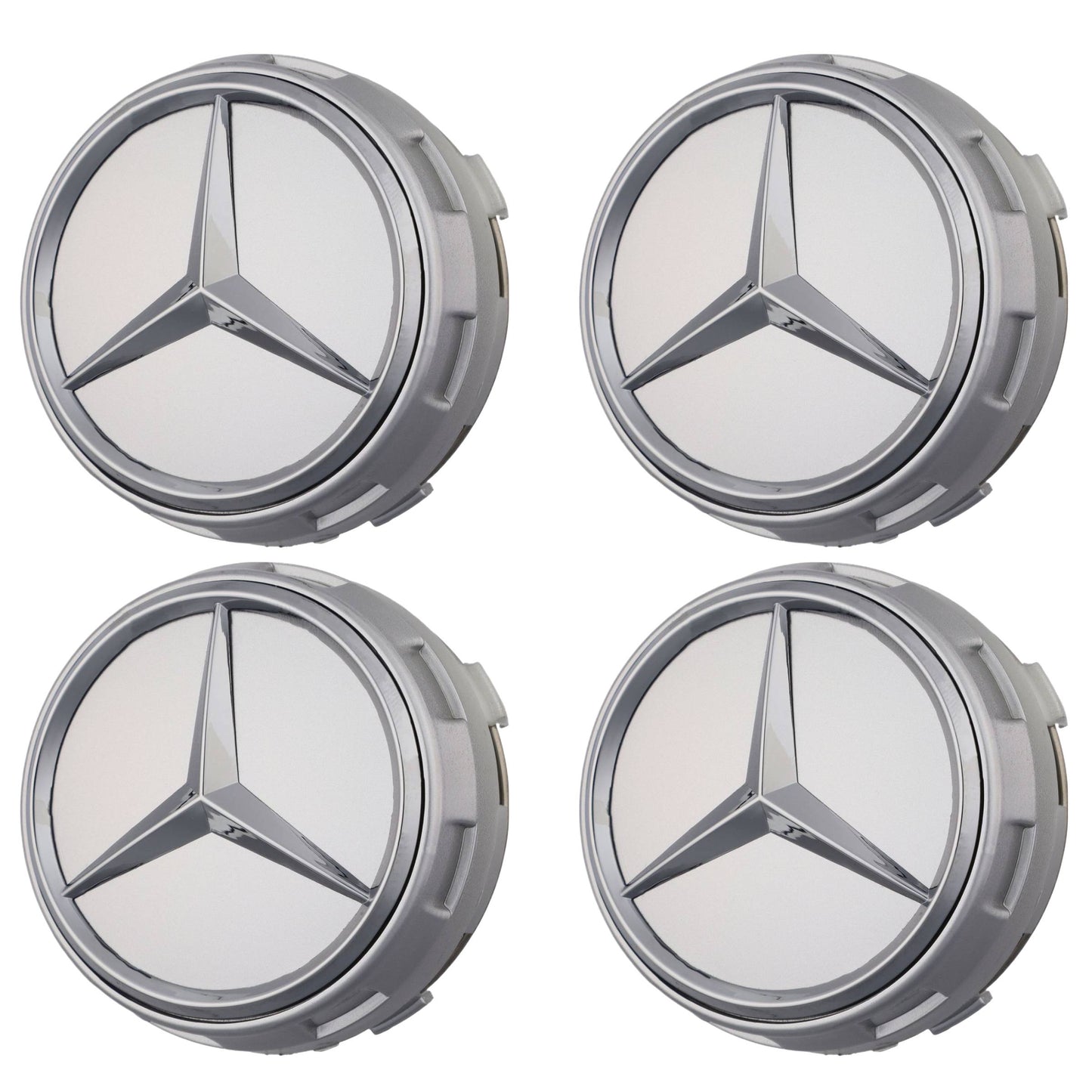Mercedes Elevated Hub Caps | Platinum Silver - Aftermarket Replacement
