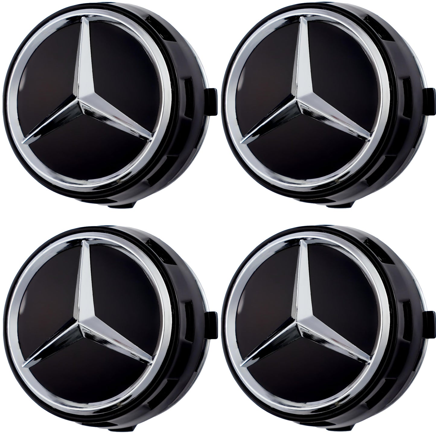 Mercedes Elevated Hub Caps | Gloss Black - Aftermarket Replacement