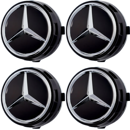 Mercedes Elevated Hub Caps | Gloss Black - Aftermarket Replacement